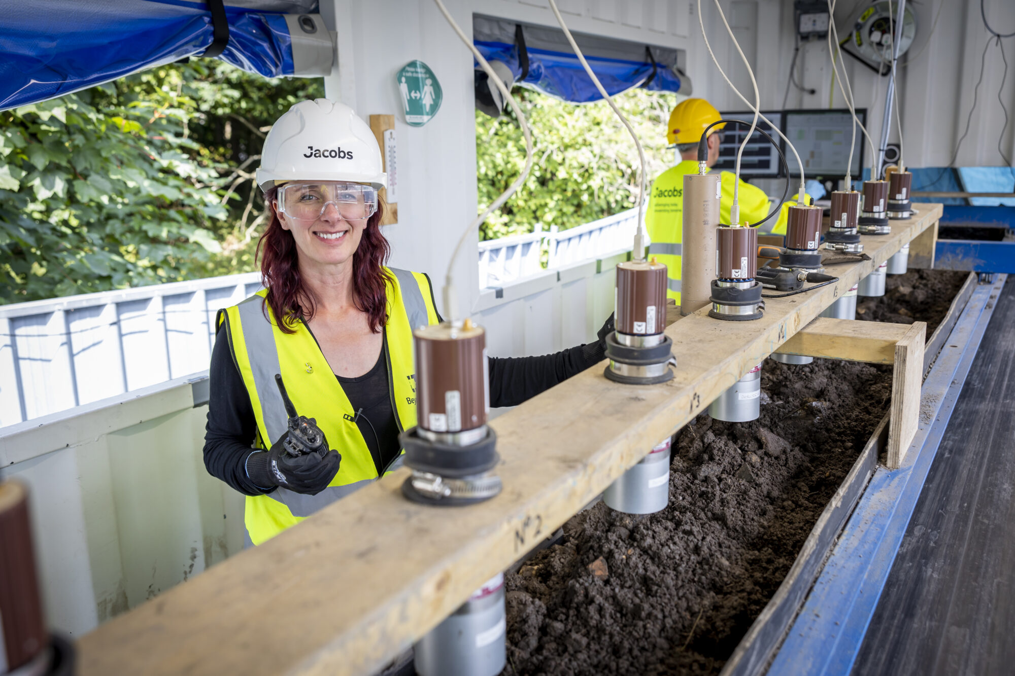 Jen Barnes with the radoactive material detector array